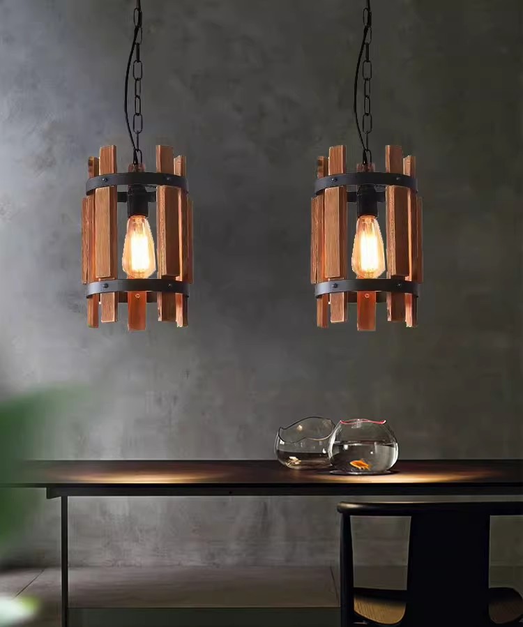 Deep coffee color wood, iron homestay farm tea room rattan vintage chandelier