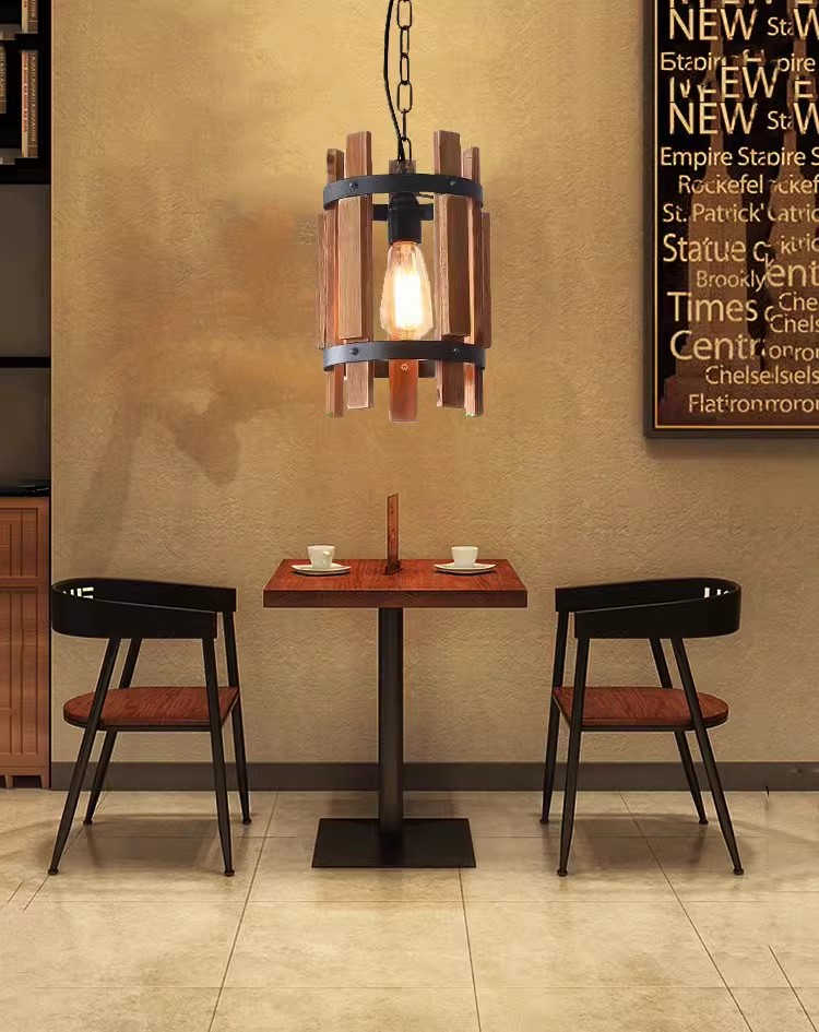 Deep coffee color wood, iron homestay farm tea room rattan vintage chandelier