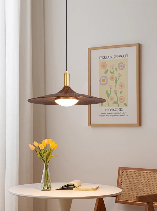 Walnut color iron art new Chinese retro in ancient style flying saucer dining chandelier