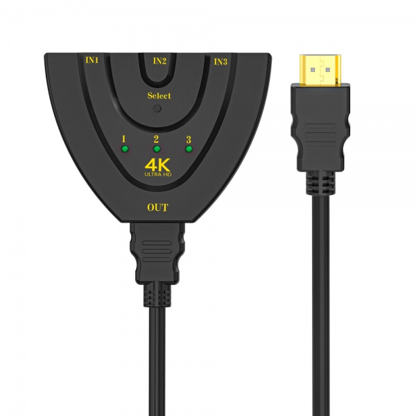 HDMI Switch,  4K HDMI Splitter 3 in 1 Out, 3-Port HDMI Switcher Selector with Pigtail HDMI Cable,Supports Full HD 4K 1080P 3D Playe