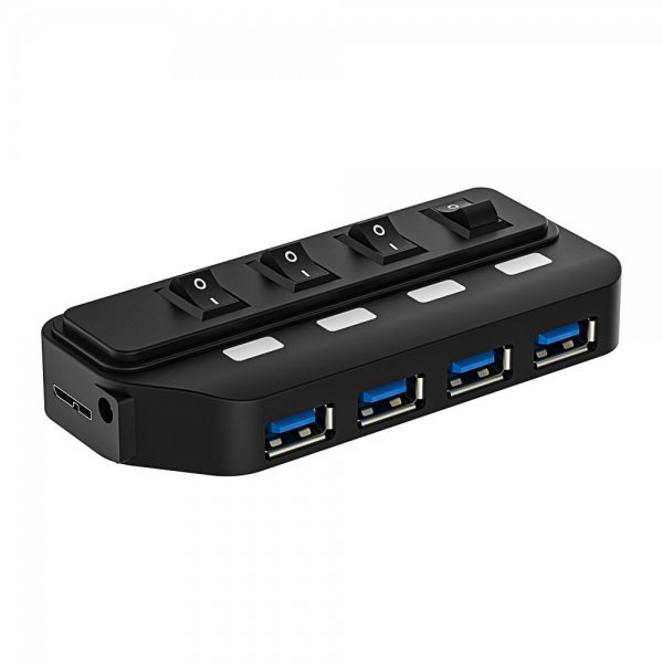 4-Port USB3.0 Expander Hub,USB 3.0 Fast Data Hub with Individual LED Power On/Off Switches，Portable USB Port Extender for PC,USB Flash Drives and More