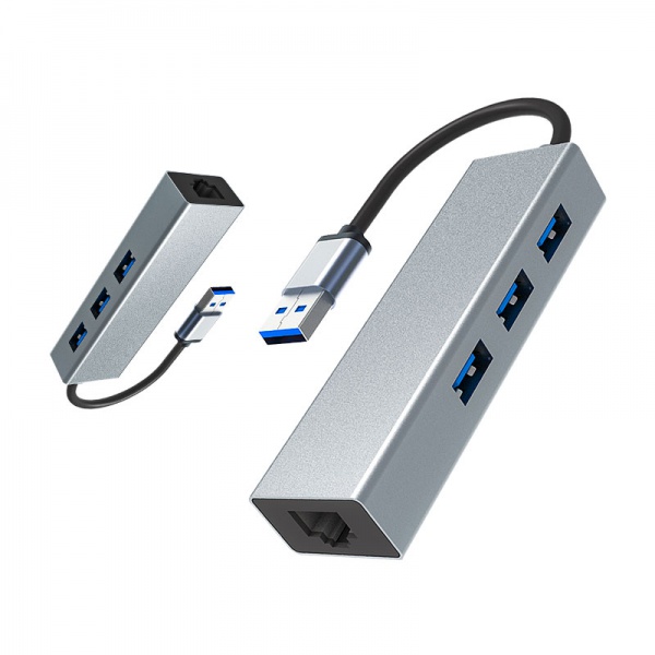 USB-A Hub+Gigabit RJ45 Adapter 3 Port USB 3.0 Splitter Gigabit Ethernet Hub + USB C HUB Network RJ45 1000Mbps