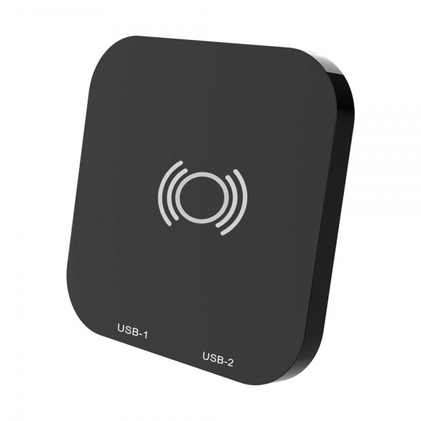 Factory price Manufacture USB Charging Station 15W Wireless Charger Pad With Dual USB Port ABS Blcak color