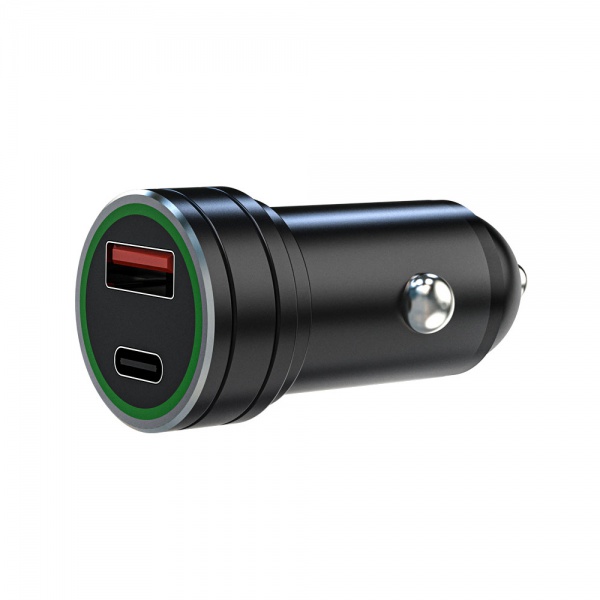 20W USB + Type C Car Charger, PD Fast Charger, USB charger adapter, Compatible with mobile phone, Black