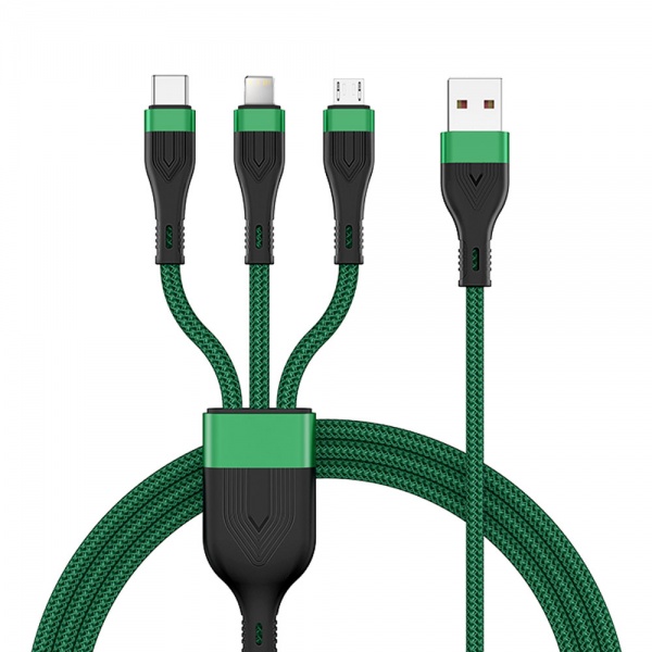 Multi Charger Cable Nylon Braided Multiple USB Universal 3 in 1 Charging Cord Adapter with Type-C, Micro USB Port Connectors for Cell Phones and More