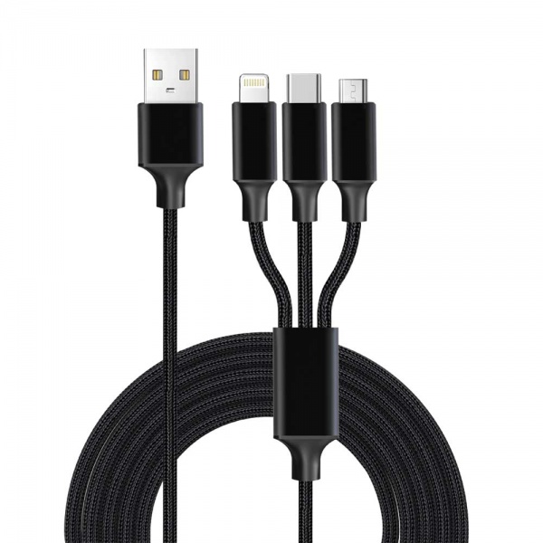 Multi USB Charging Cable Aluminum Nylon 3 in 1 Universal Multiple Charging Cord with Type-C/Micro USB Connectors for Most Phones & Tablets