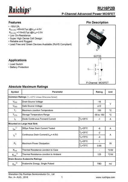 P-Channel Advanced Power MOSFET