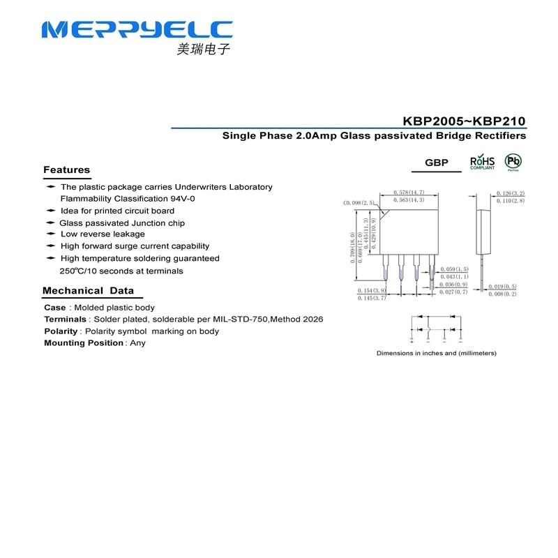 KBP3005~KBP310 Single Phase 3.0Amp Glass passivated Bridge Rectifiers