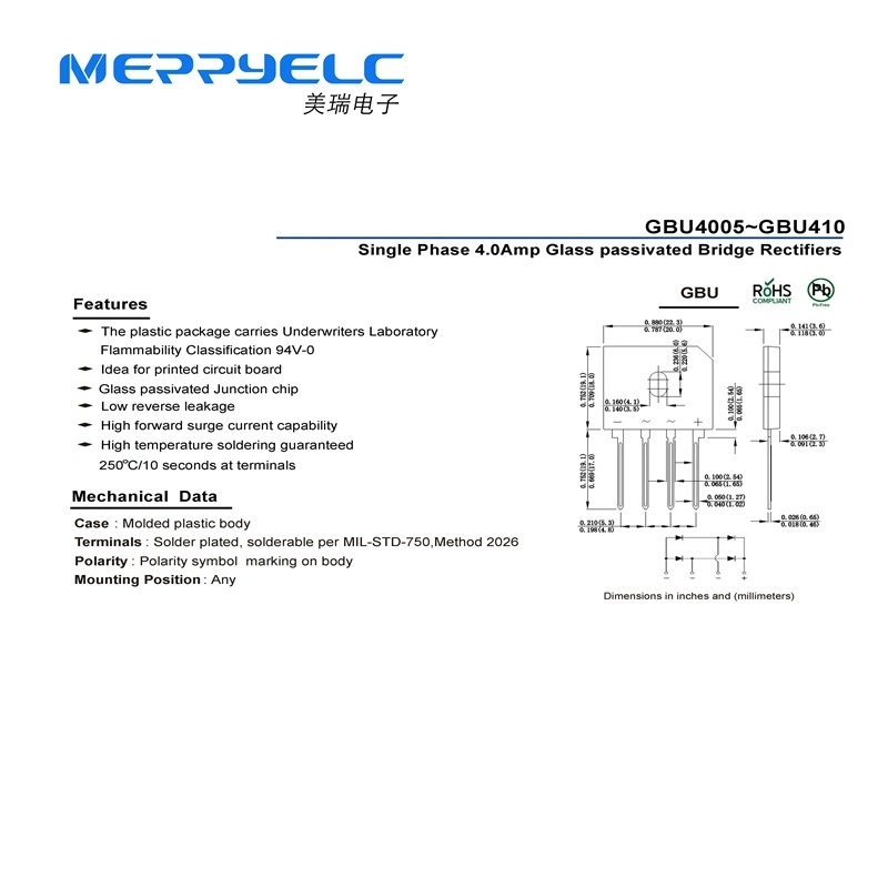 GBU6005~GBU610 GBU Single Phase 6.0Amp Glass passivated Bridge Rectifiers