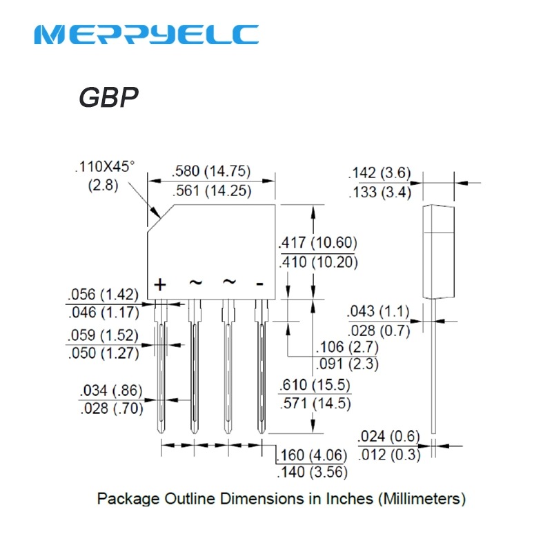 GBP210 2A 1000V Reverse Voltage  -  50 to 1000 Volts Forward Current -  2 Amperes Glass Passivated Bridge Rectifiers