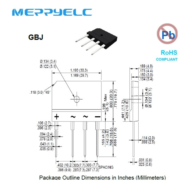 25A 50 to 1000 V Gbj2510 Glass Passivated Bridge Rectifiers