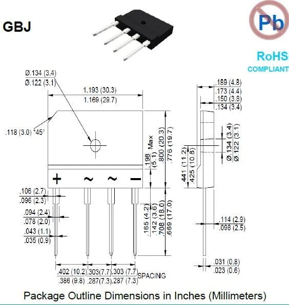 Gbj Package Hy 15A Plug-in Bridge Rectifier Rectifier Diode Is Suitable for Home Appliance Control Board Power Supply
