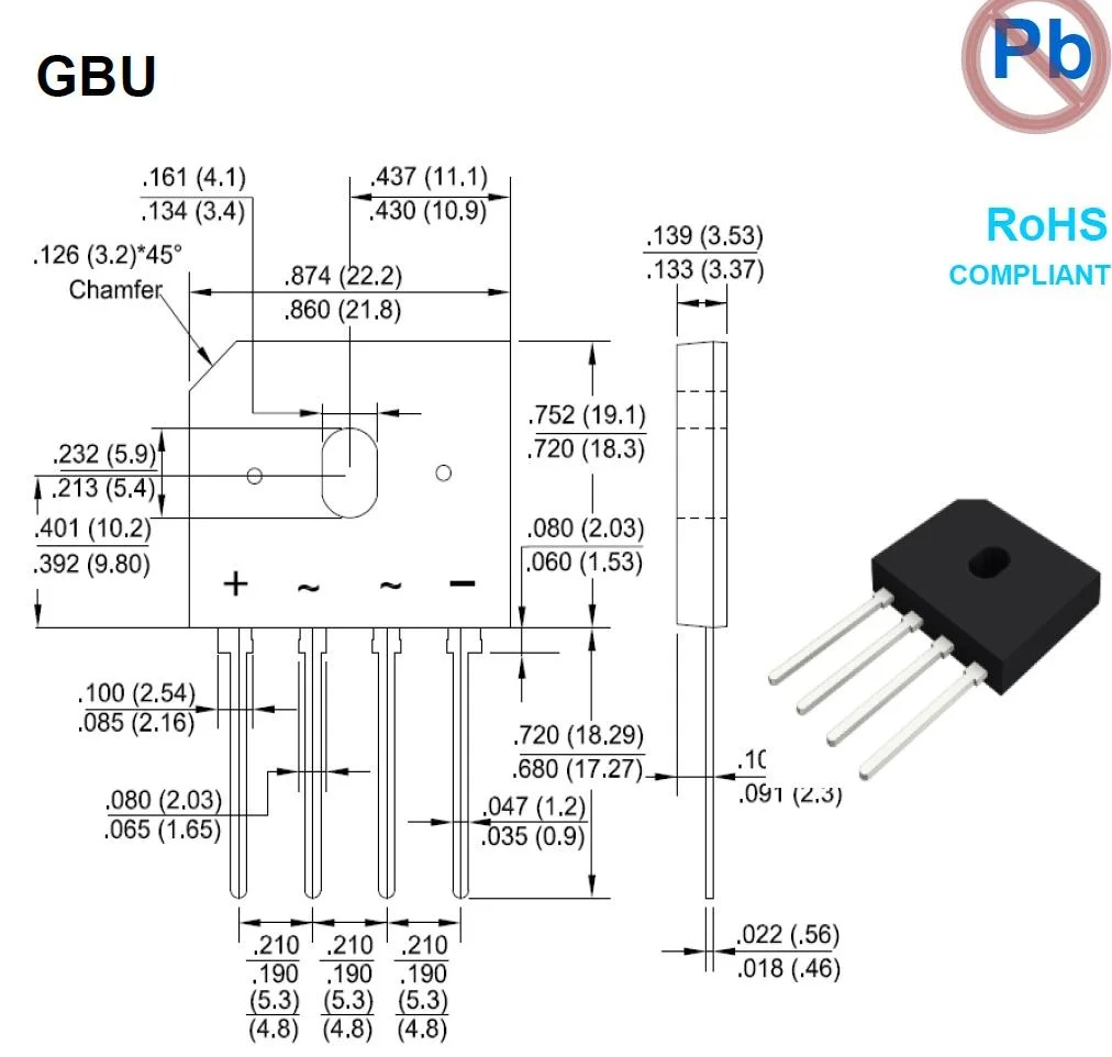 Suitable for Communication Power Supply, Industrial Power Supply Gbu Package Hy 25A Fast Recovery Bridge Rectifier