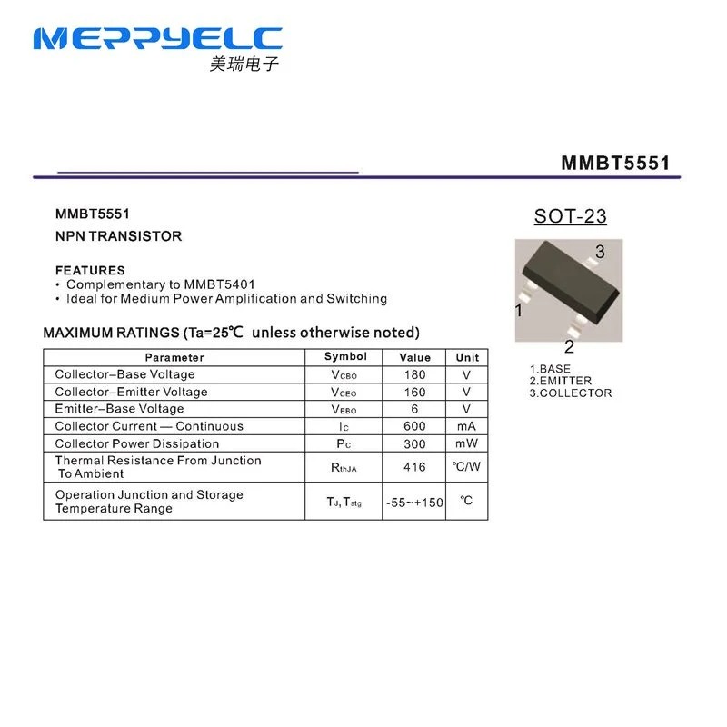 MMBT5551 SOT-23 NPN TRANSISTOR Semiconductor Diode MMBT3904 MMBT3906