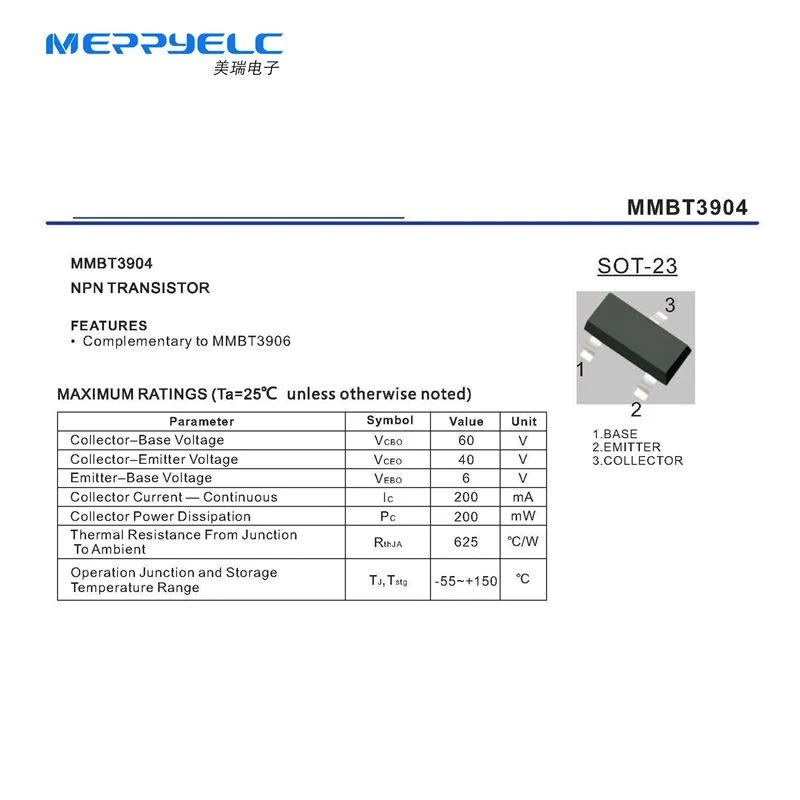 MMBT3904 SOT-23 NPN TRANSISTOR Diode Semiconductor Diode