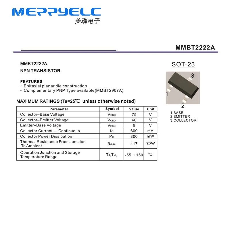MMBT2222A SOT-23 NPN TRANSISTOR Diode Semiconductor Diode