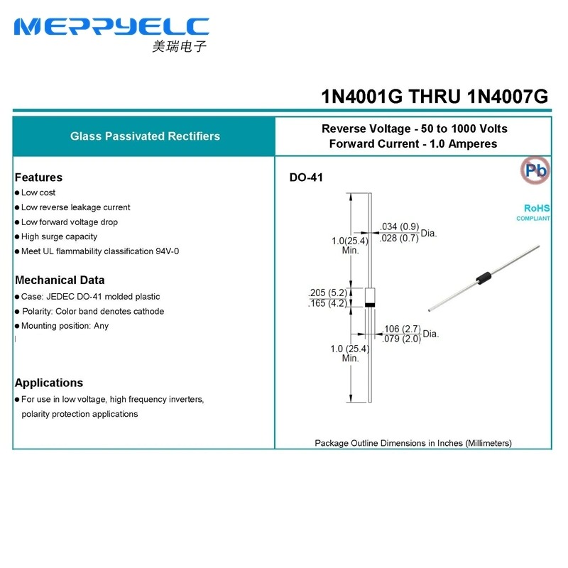 1N4007G DO-41 1000 Volts 1.0 Amperes Glass Passivated Rectifiers