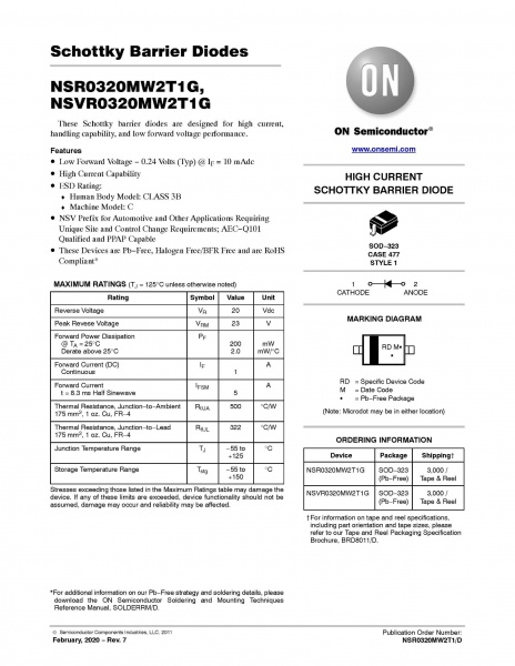NSR0320 Schottky Barrier Diodes