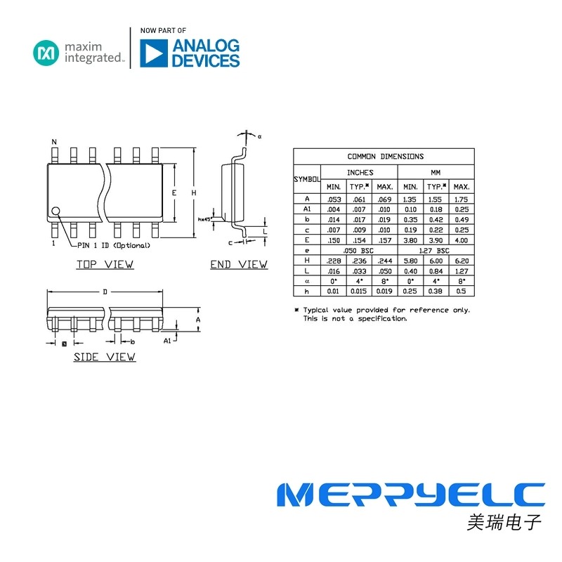 Integrated Circuit maxim integrated MAX4514ESA+T SO-8 Low-Voltage, Low-On-Resistance,SPST, CMOS Analog Switches IC
