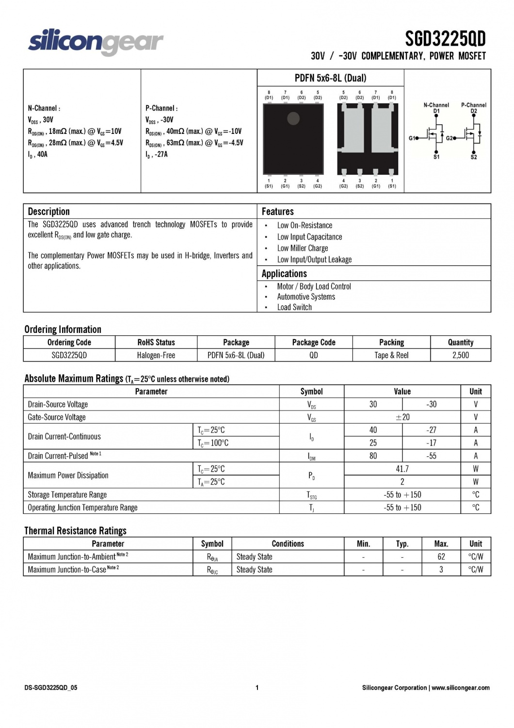 30V / -30V Complementary, Power MOSFET Silicongear