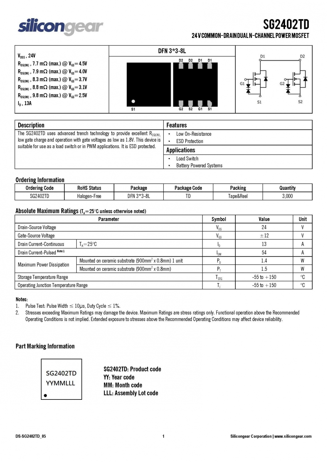 24V Common-Drain Dual N-Channel Power MOSFET silicongear
