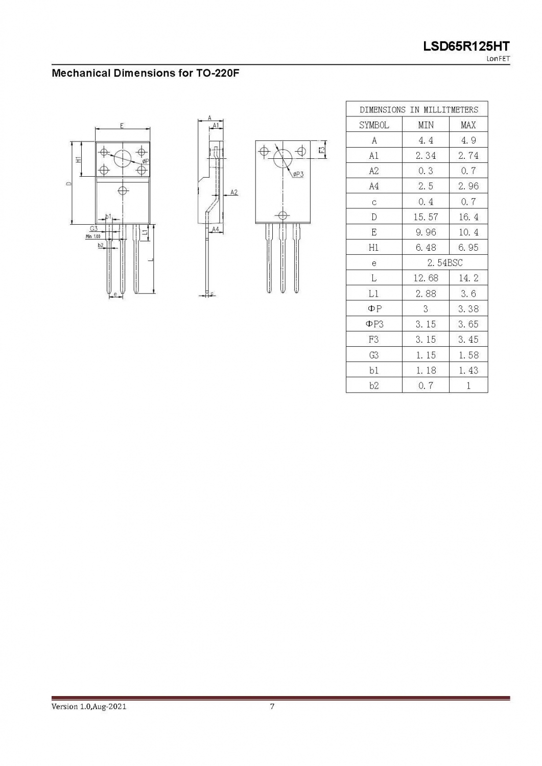 LSD65R125HT TO-220F N-channel 650V, 25A1）, 0.125Ω Power MOSFET