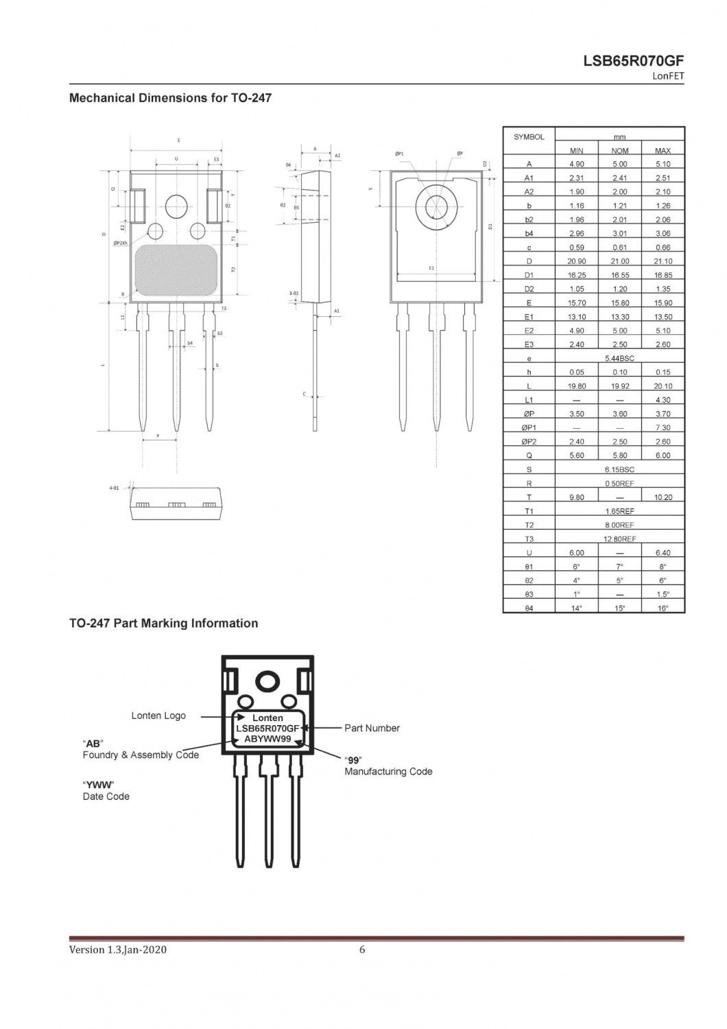 LSB65R070GF N-channel 650V, 47A, 0.07Ω LonFETTM Power MOSFET