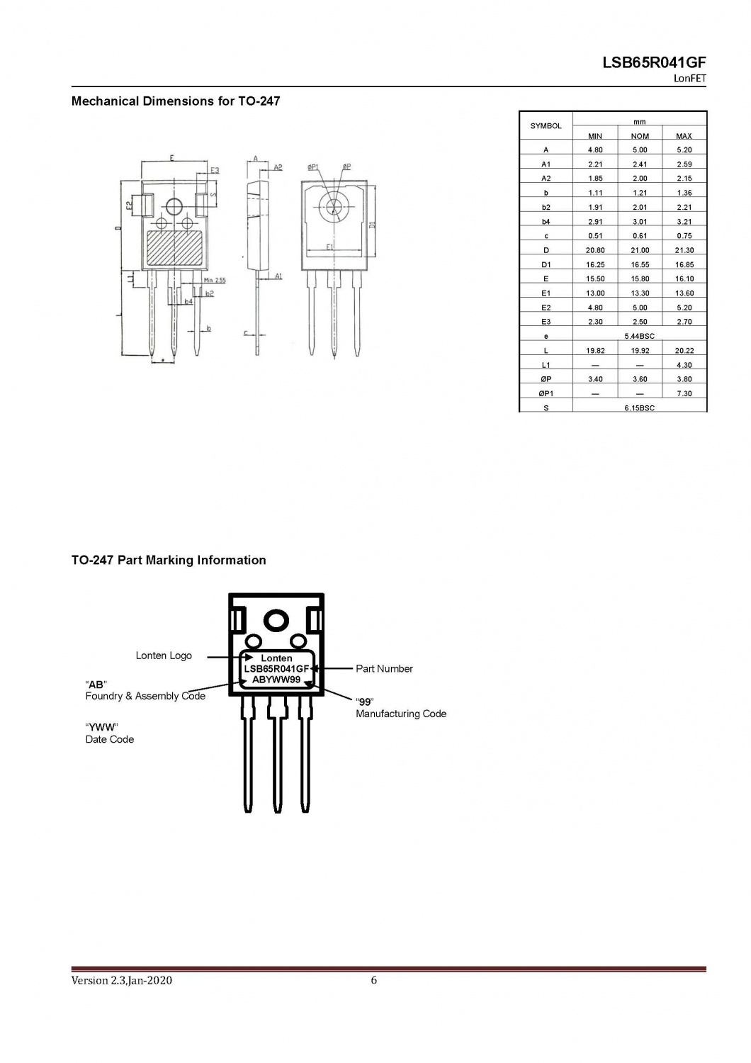 LSB65R041GF SUPERN JUNCTION-channel 650V, 78A, 0.041Ω LonFETTM Power MOSFET