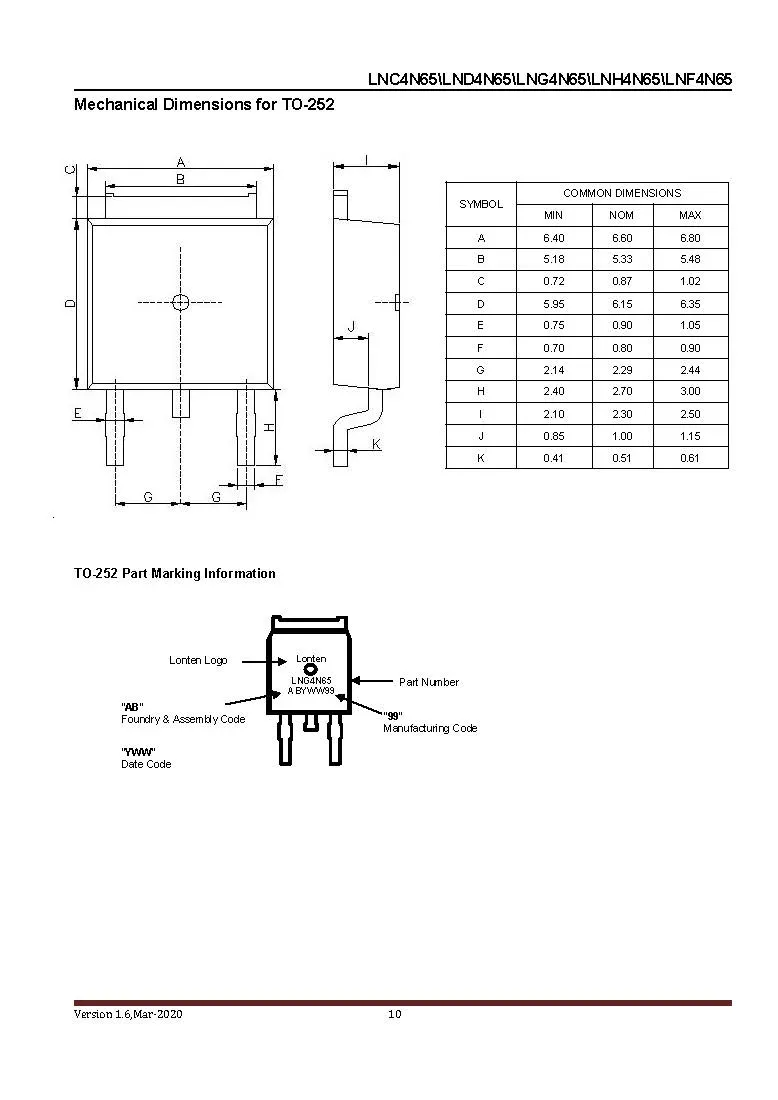 LNG4N65 TO-252   N-channel 650V, 4A Power MOSFET