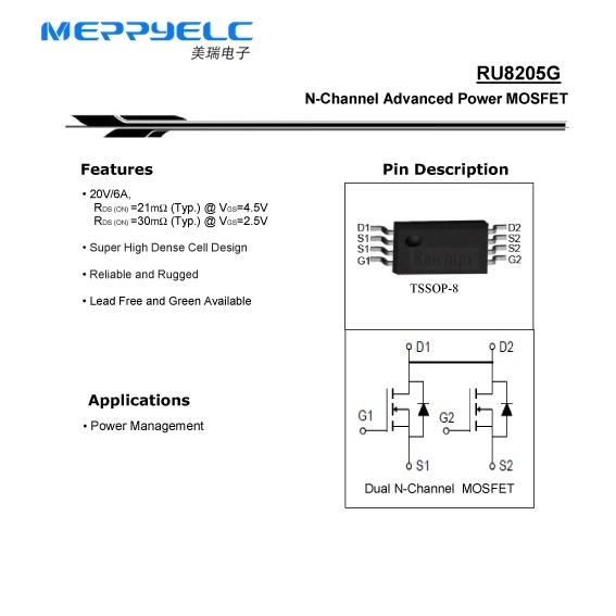 RU8205G 20V/6A TSSOP-8 N-Channel Advanced Power MOSFET FOR BMS  RU8205C6 Semiconductor Diode MOS