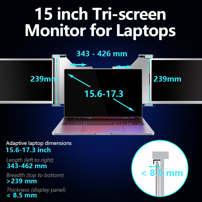 USB C HDR 1080P IPS portable 15.4 inch laptop triple screen laptop screen extender