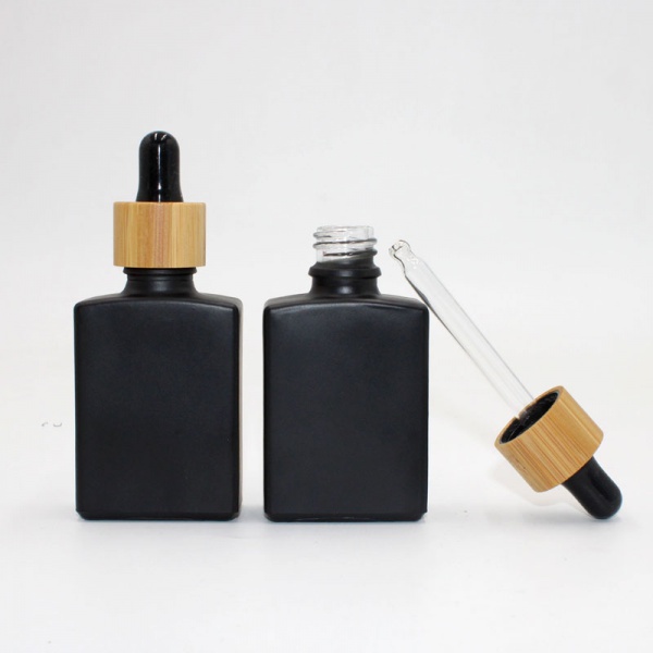 30ML Black Square Glass Tincture Dropper Bottles with Bamboo Lid 1 OZ