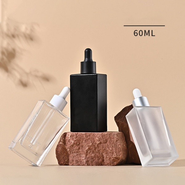 2 OZ Square Glass Dropper Bottles Wholesale 60ML Clear Frosted Black