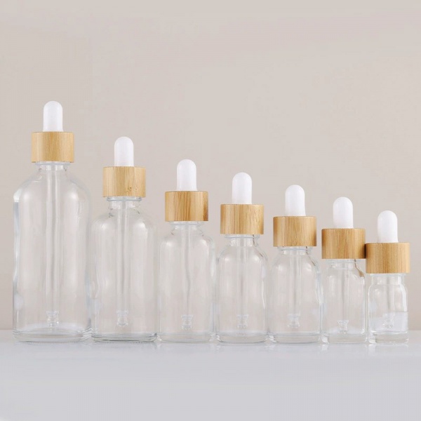 Clear Round Glass Dropper Bottles with Bamboo Lids 5ML 10ML 15ML 20ML 30ML 50ML 100ML 