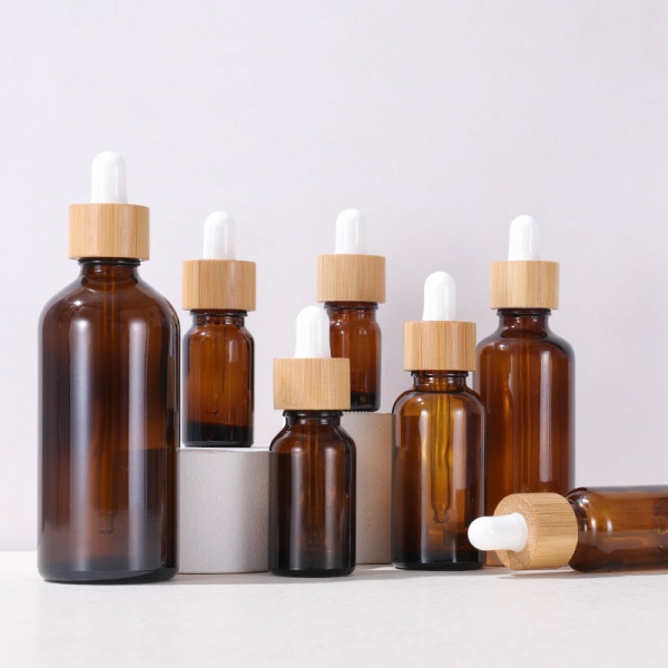 Amber Round Glass Dropper Bottles with Bamboo Lids 5ML 10ML 15ML 20ML 30ML 50ML 100ML