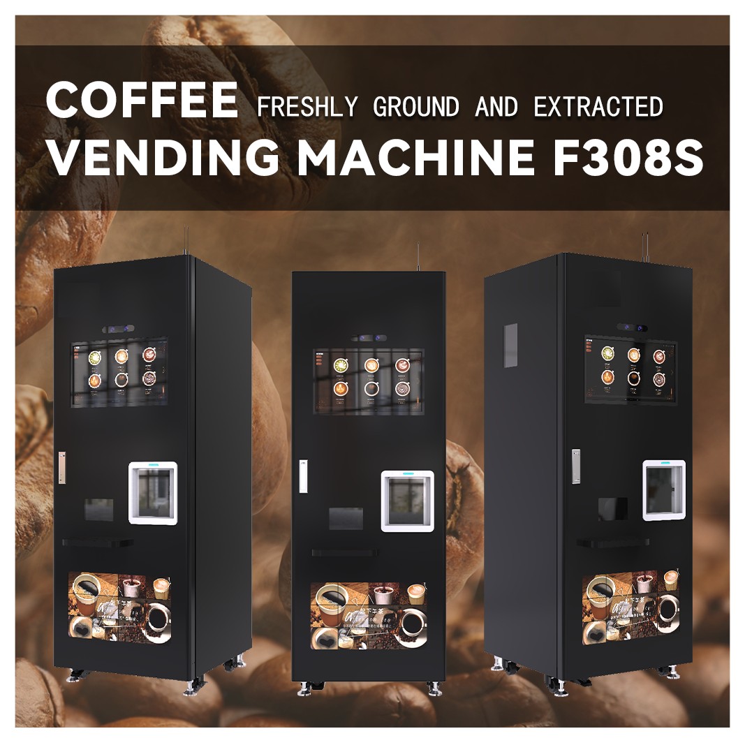 Smart and Coffee Vending Machine Fully Automatic for Business Robot Vending Machine Coffee Tea Bean With Card Operated Prices F308 Black