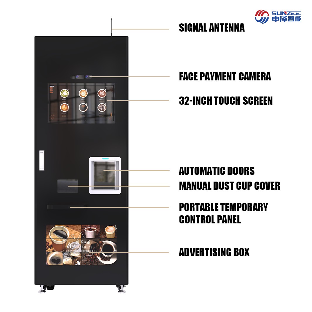 Smart and Coffee Vending Machine Fully Automatic for Business Robot Vending Machine Coffee Tea Bean With Card Operated Prices F308 Black