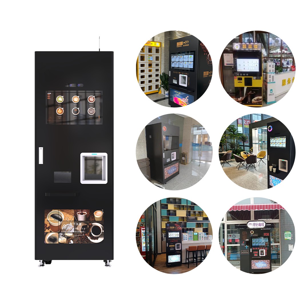Smart and Coffee Vending Machine Fully Automatic for Business Robot Vending Machine Coffee Tea Bean With Card Operated Prices F308 Black