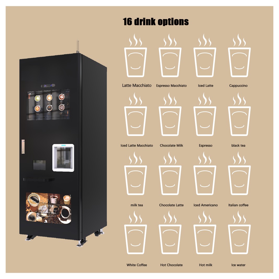 Smart and Coffee Vending Machine Fully Automatic for Business Robot Vending Machine Coffee Tea Bean With Card Operated Prices F308 Black