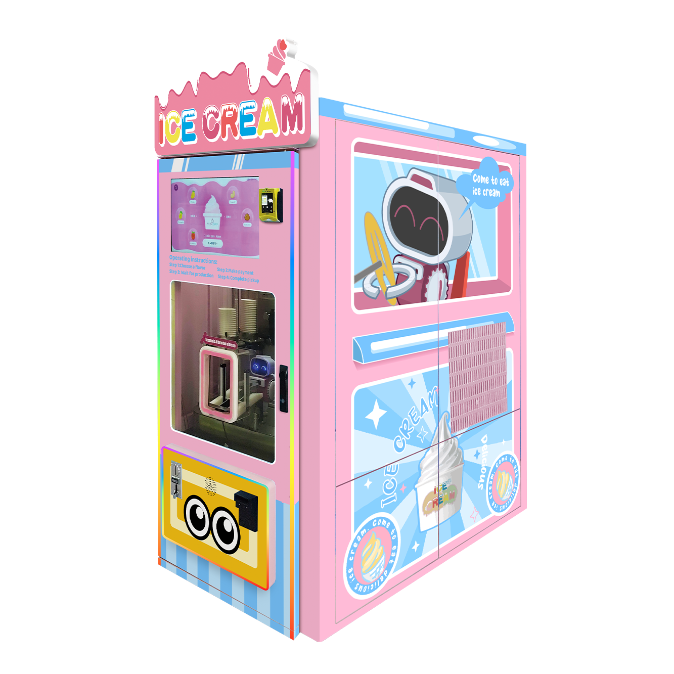 Fully Automatic Ice Cream Vending Machine Large Capacity Ice cream machine Pink