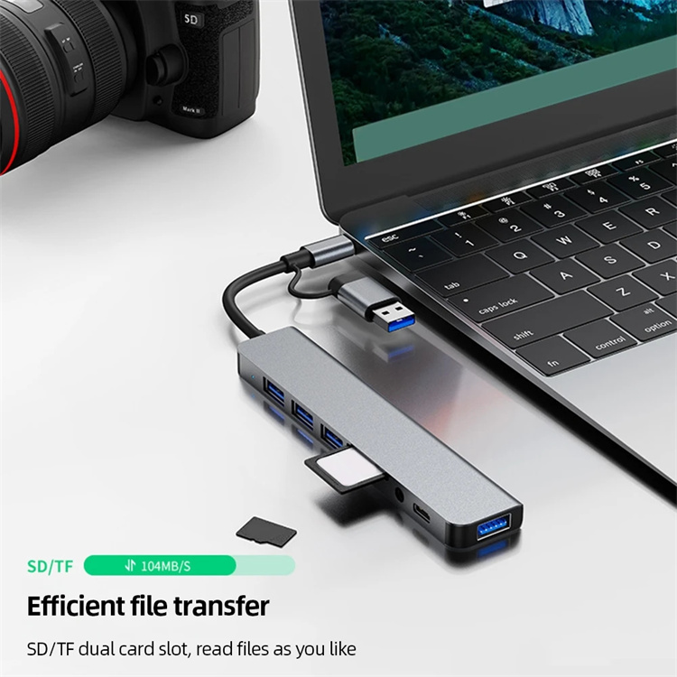 8 in 1 Ports USB A Type C Hub Concentrator Docking Station 3.0 Multi Adapter SD TF Card Reader Audio Multi-hub Dock Splitter