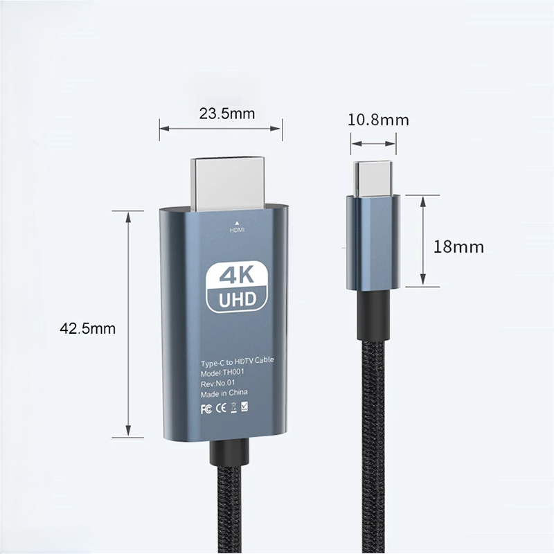 4K HDMI Cable Type C To HDMI Cable Aluminum Housing with Fabric