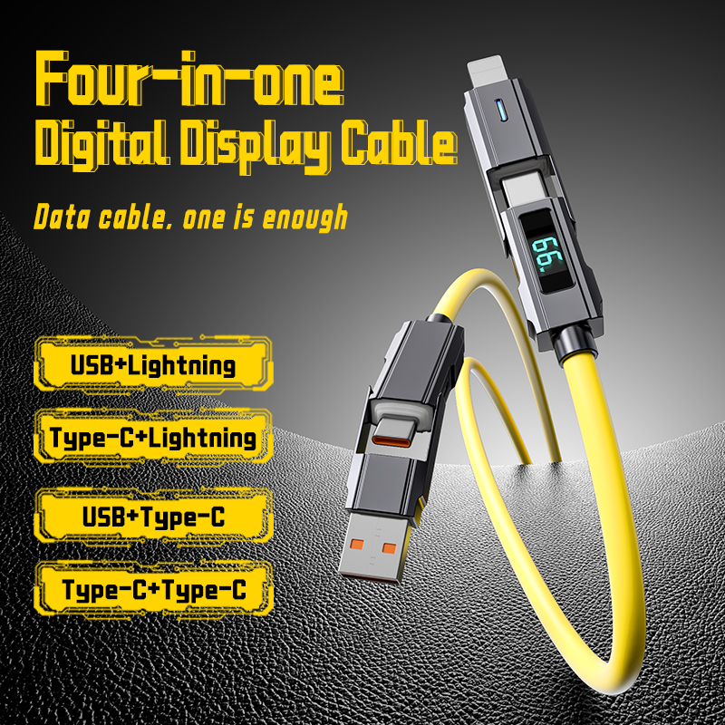New Fashionable Digital Display 4 in 1 Fast Charging USB cable 66W Fast Charging Date Cable