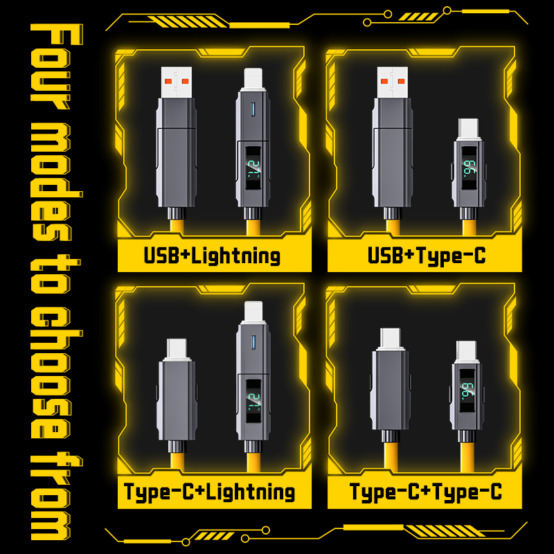 New Fashionable Digital Display 4 in 1 Fast Charging USB cable 66W Fast Charging Date Cable