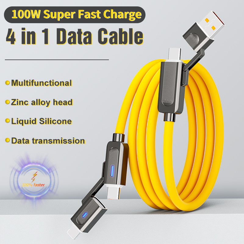 Soft Silicone 4 in 1 Fast Charging Cable PD Data Cable Type C USB Ports Data Transfer For Phone Tablet Laptop