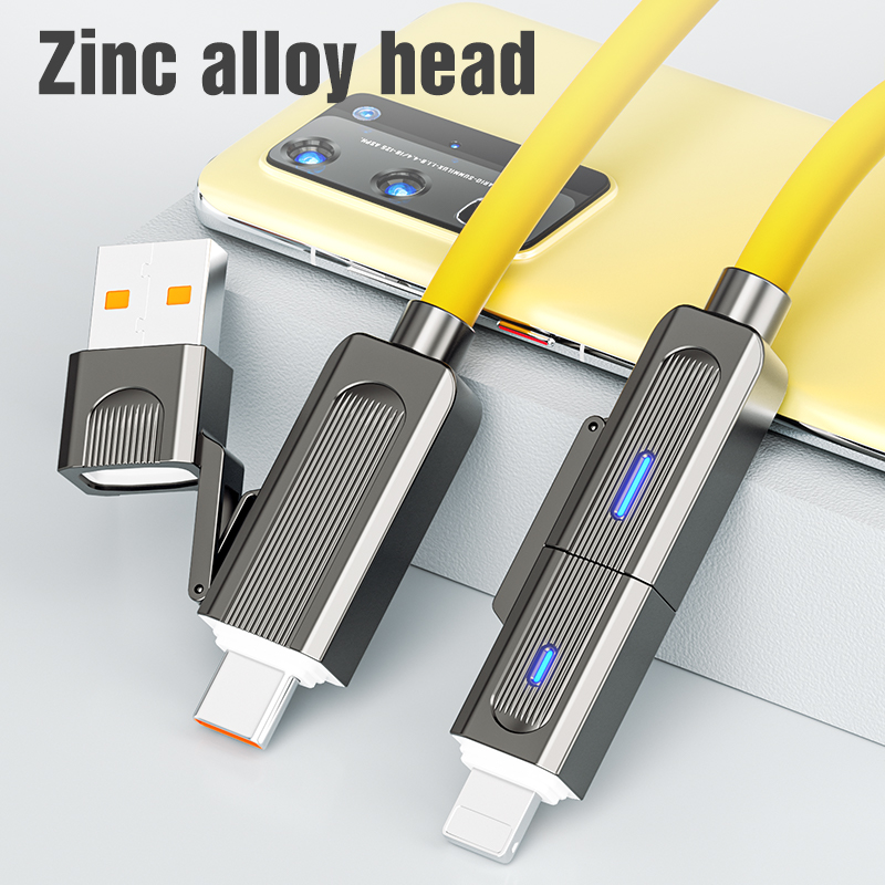 Soft Silicone 4 in 1 Fast Charging Cable PD Data Cable Type C USB Ports Data Transfer For Phone Tablet Laptop