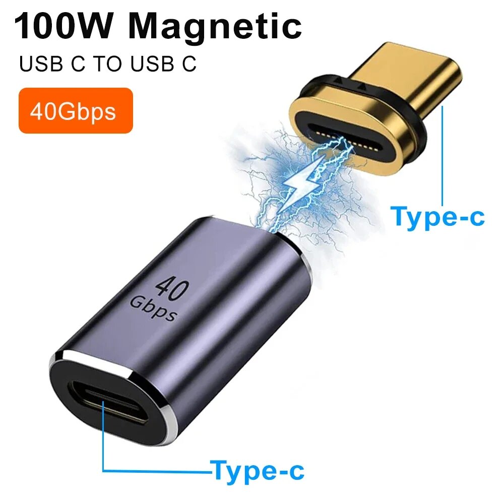 Magnetic USB4.0 Type-C Charge Adapter | 40Gbps PD 100W Fast Charging | 8K U-Shape Plug Converter RWC152