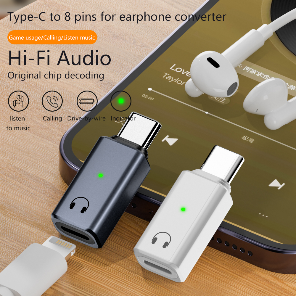 USB C to 8 pins converter for earphone Type-C 8 Pins Adapter Audio Transmission Sound Recording Plug Connector For Apple RWC155