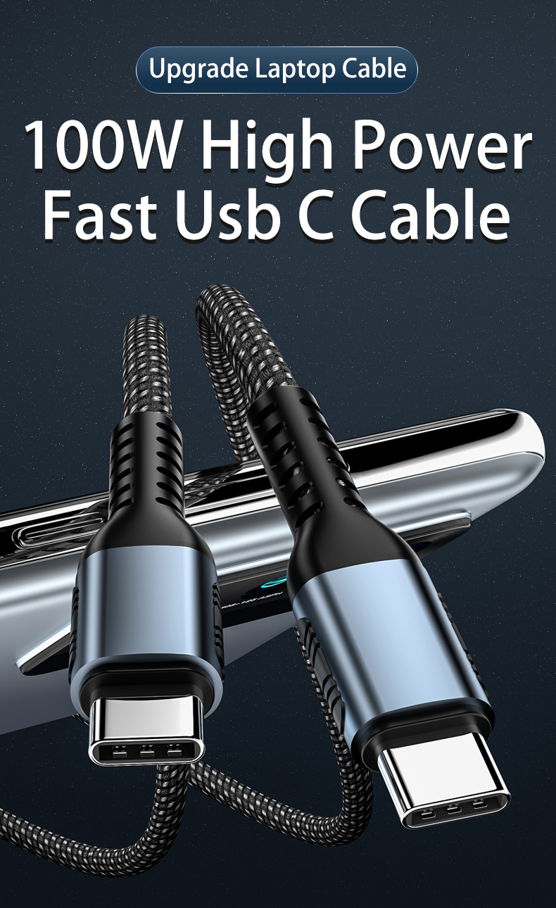 100W USB C to C Cable - 5A E Mark Quick Charging Data Cable, Type C Nylon Braided Cord for Fast PD Charging on MacBook and Laptop RWC160F