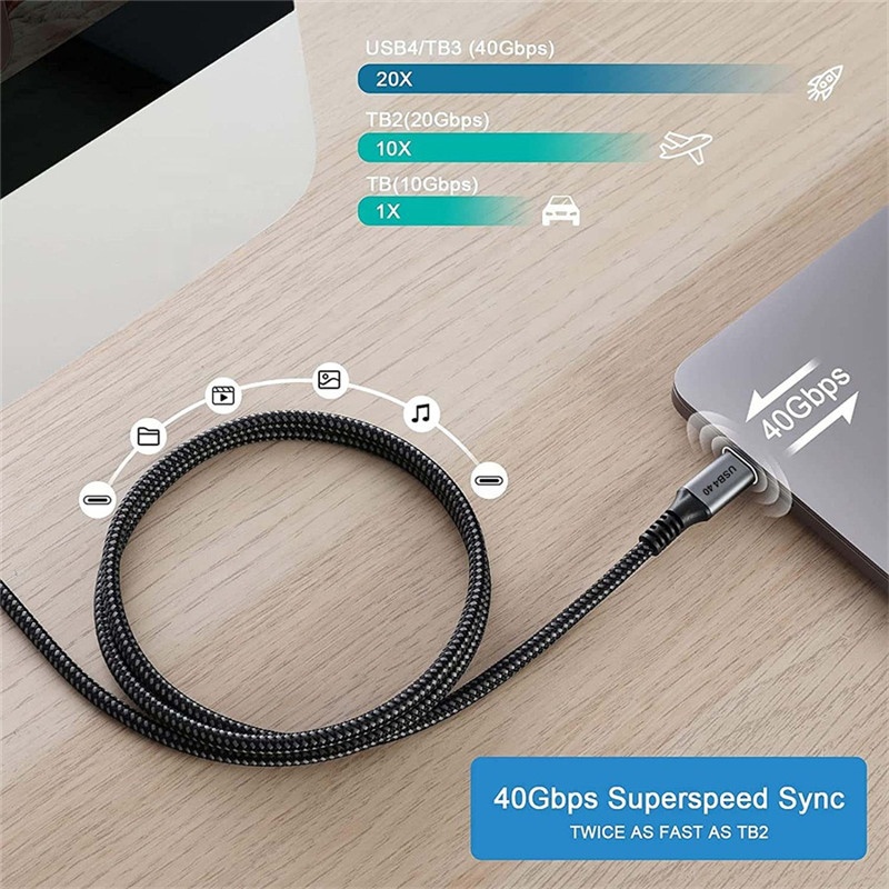 High End 40Gbps 100W PD 5A QC 4.0 Type USB C To USB C Cable USB-C Quick Charge 4.0 Cable Cord RWC161